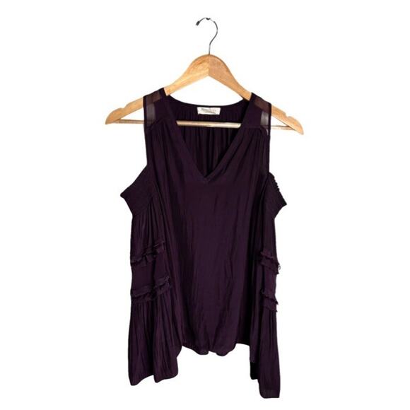Ramy Brook Blouse Faretta Merlot Off Shoulder Purple Silk Size Small Romantic - Picture 2 of 12